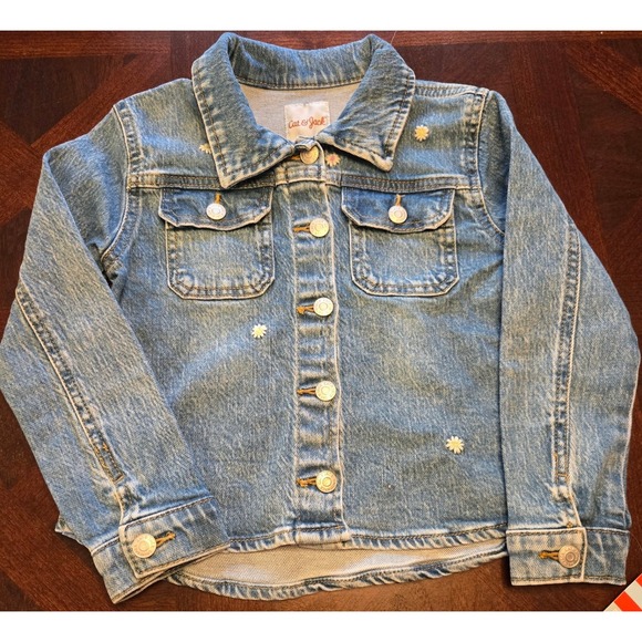 Cat & Jack Other - Cat & Jack Girls 5T Medium Wash Denim Jacket Embroidered Daisy Floral Snap Front